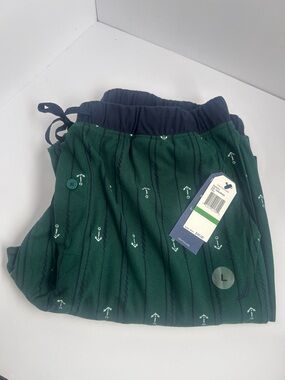 Nautica Green Anchor-Print Jogger Sweatpants with Navy Waistband